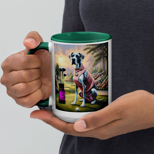 Great Dane Golfer- Mug with Color Inside v4