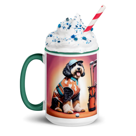 Bernedoodle Golfer- Mug with Color Inside v4