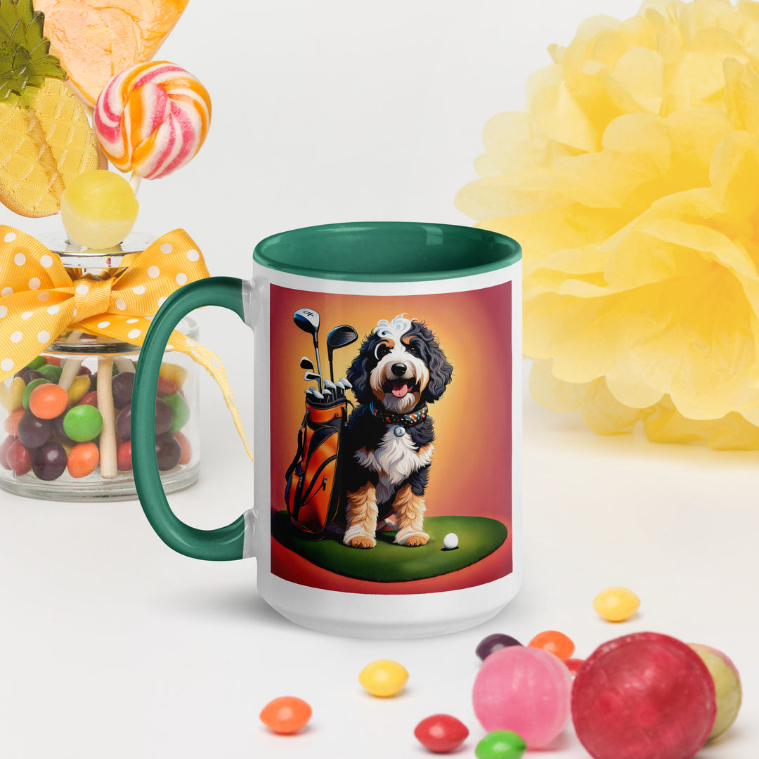 Bernedoodle Golfer- Mug with Color Inside v5