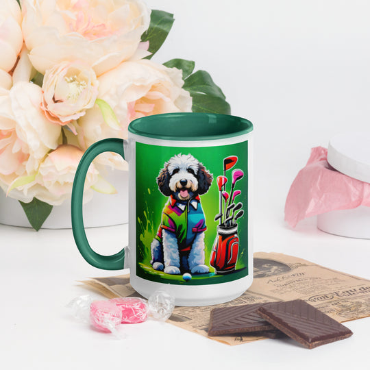 Bernedoodle Golfer- Mug with Color Inside v7