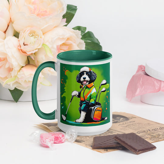 Bernedoodle Golfer- Mug with Color Inside v8