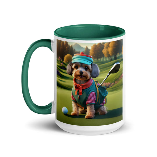 Yorkipoo Golfer- Mug with Color Inside v15