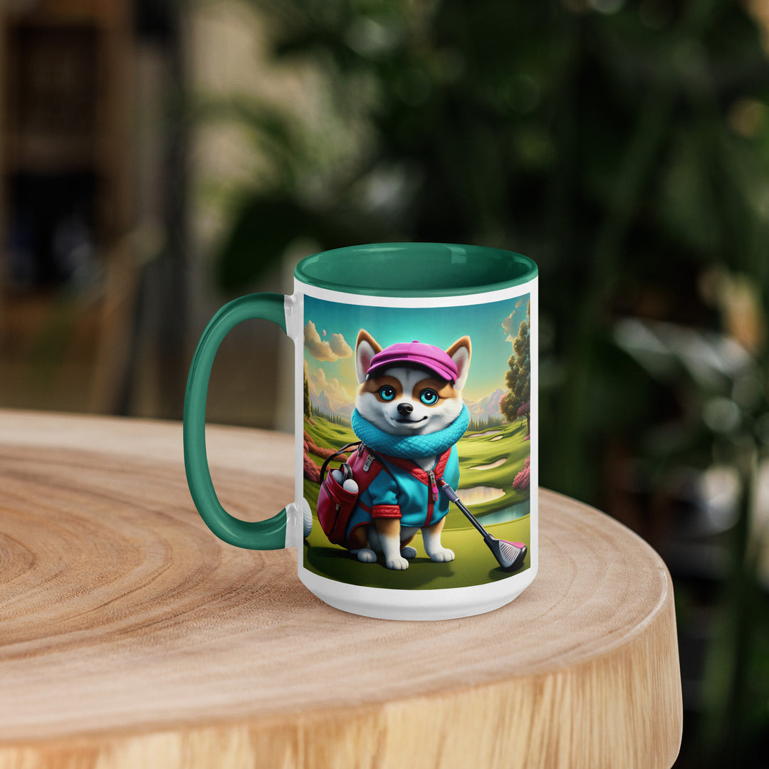 Pomsky Golfer- Mug with Color Inside v2