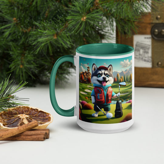 Pomsky Golfer- Mug with Color Inside v6