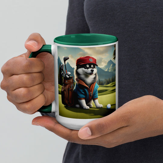 Pomsky Golfer- Mug with Color Inside v7