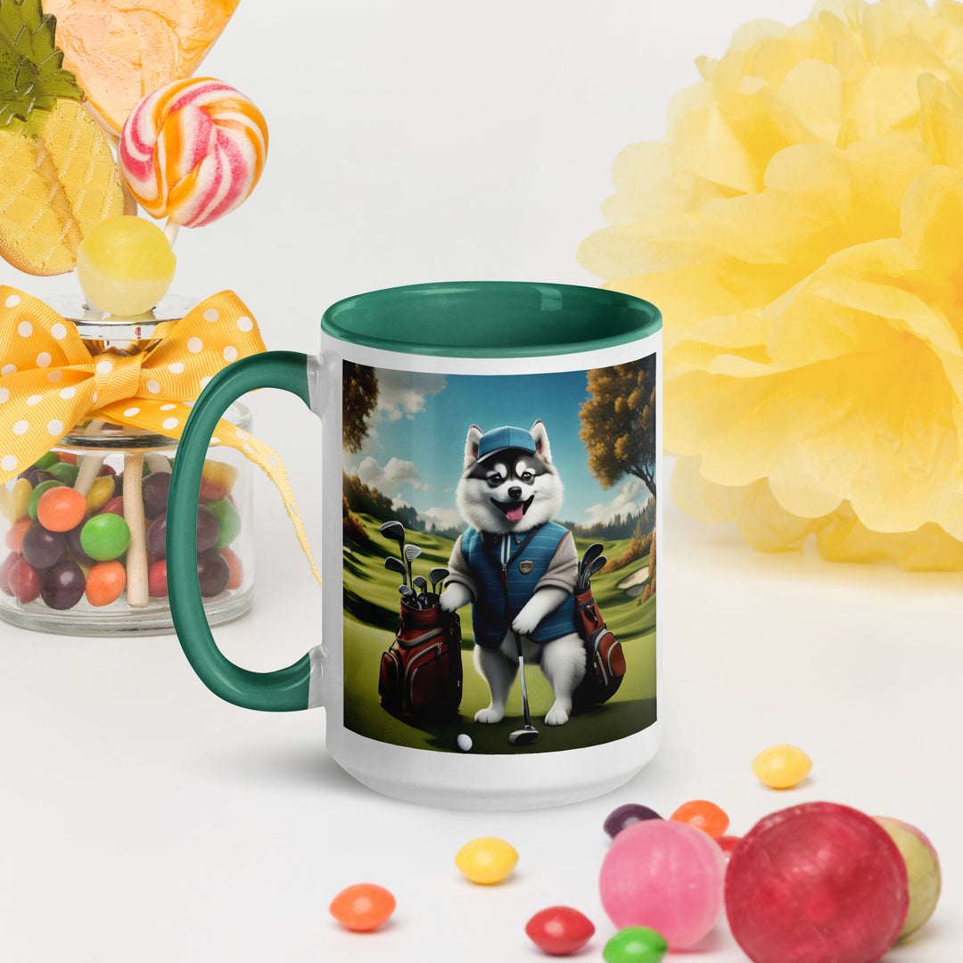 Pomsky Golfer- Mug with Color Inside v9