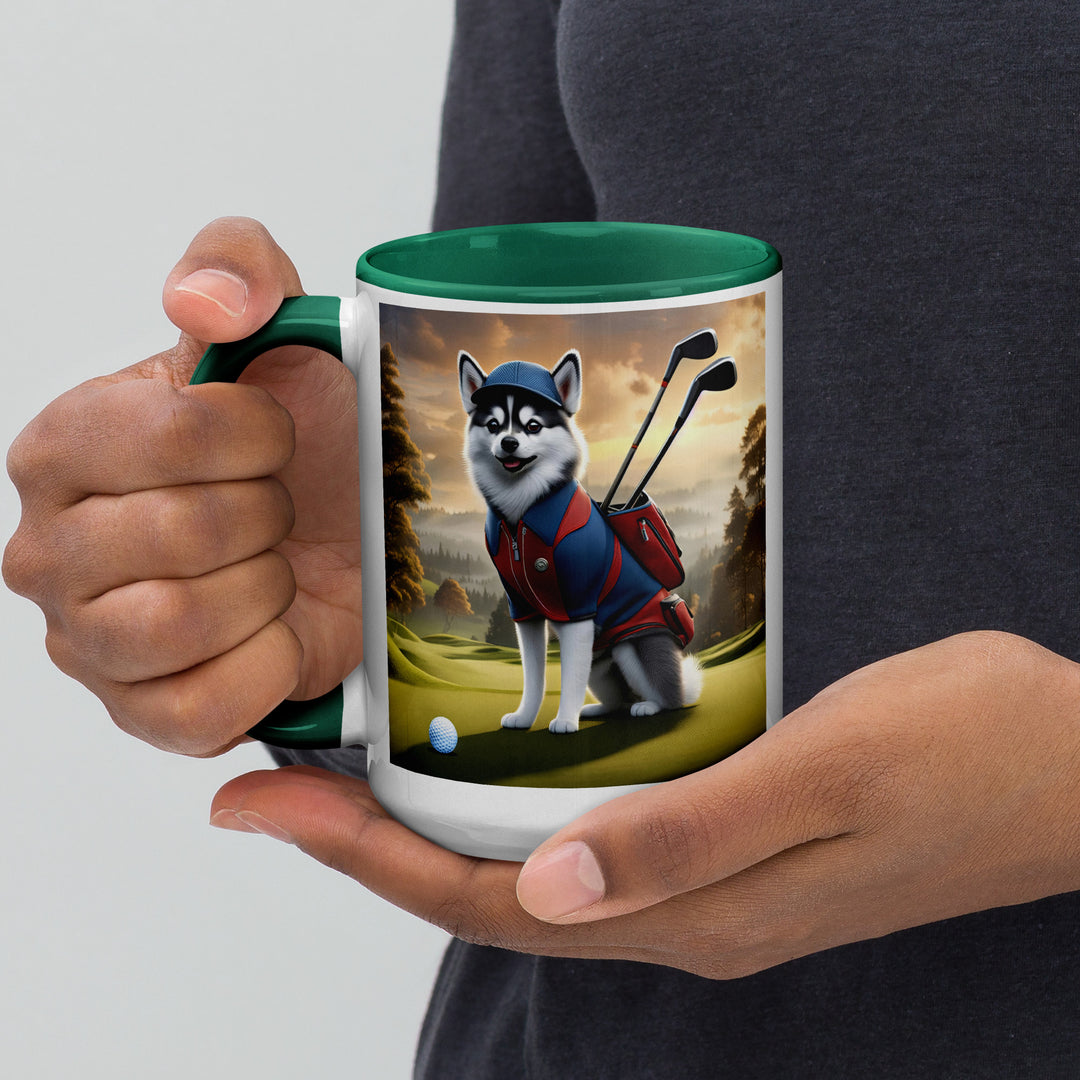 Pomsky Golfer- Mug with Color Inside v12