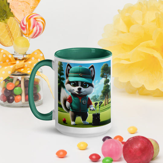 Pomsky Golfer- Mug with Color Inside v11