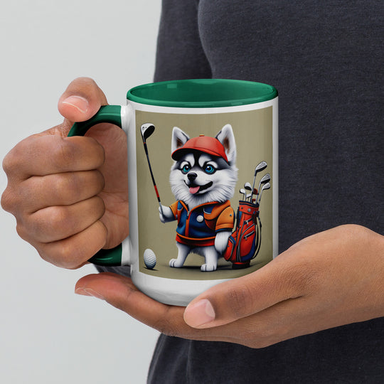 Pomsky Golfer- Mug with Color Inside v14