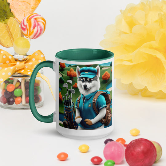 Pomsky Golfer- Mug with Color Inside v15