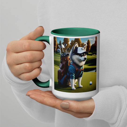 Pomsky Golfer- Mug with Color Inside v10