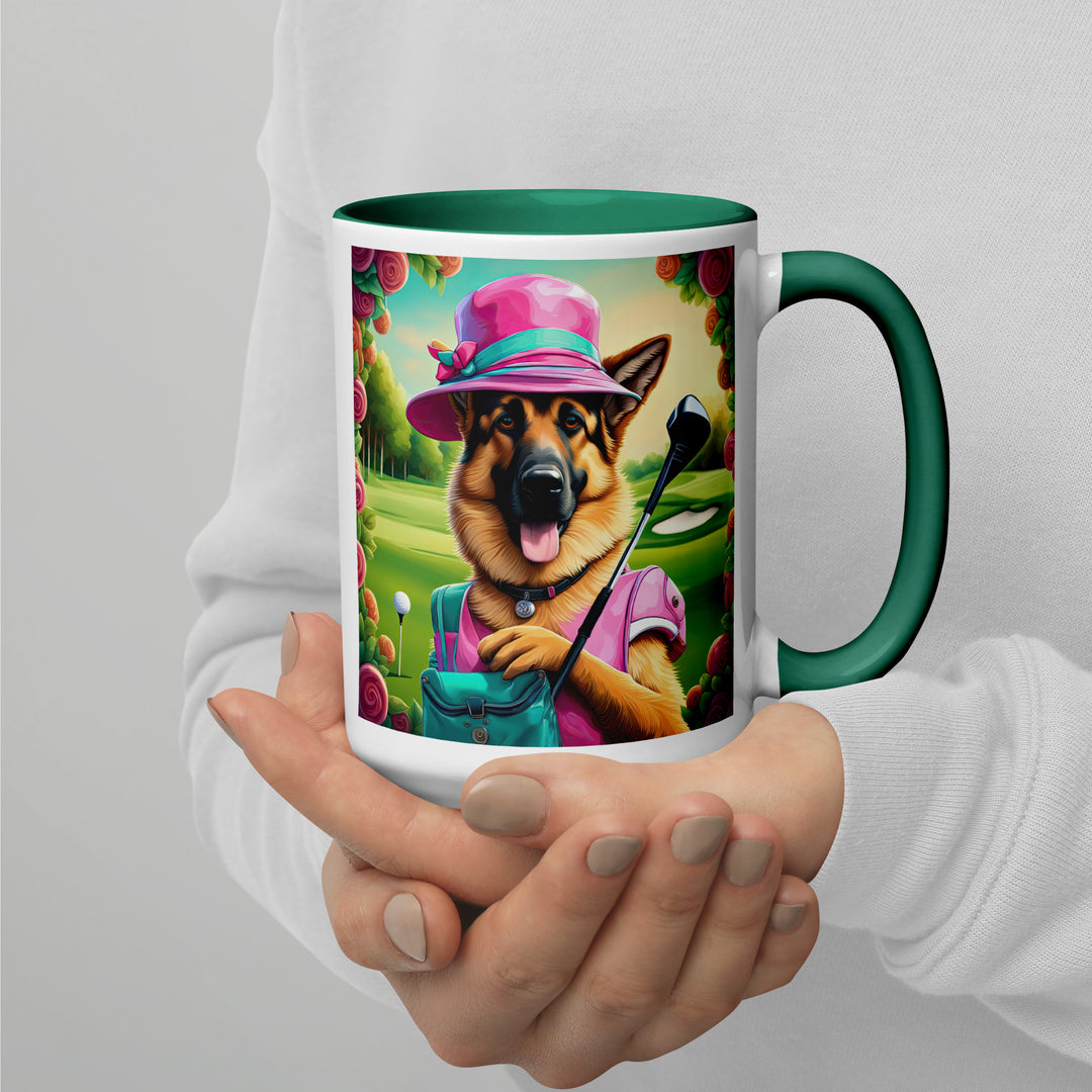 German Shepherd Golfer- Mug with Color Inside V9