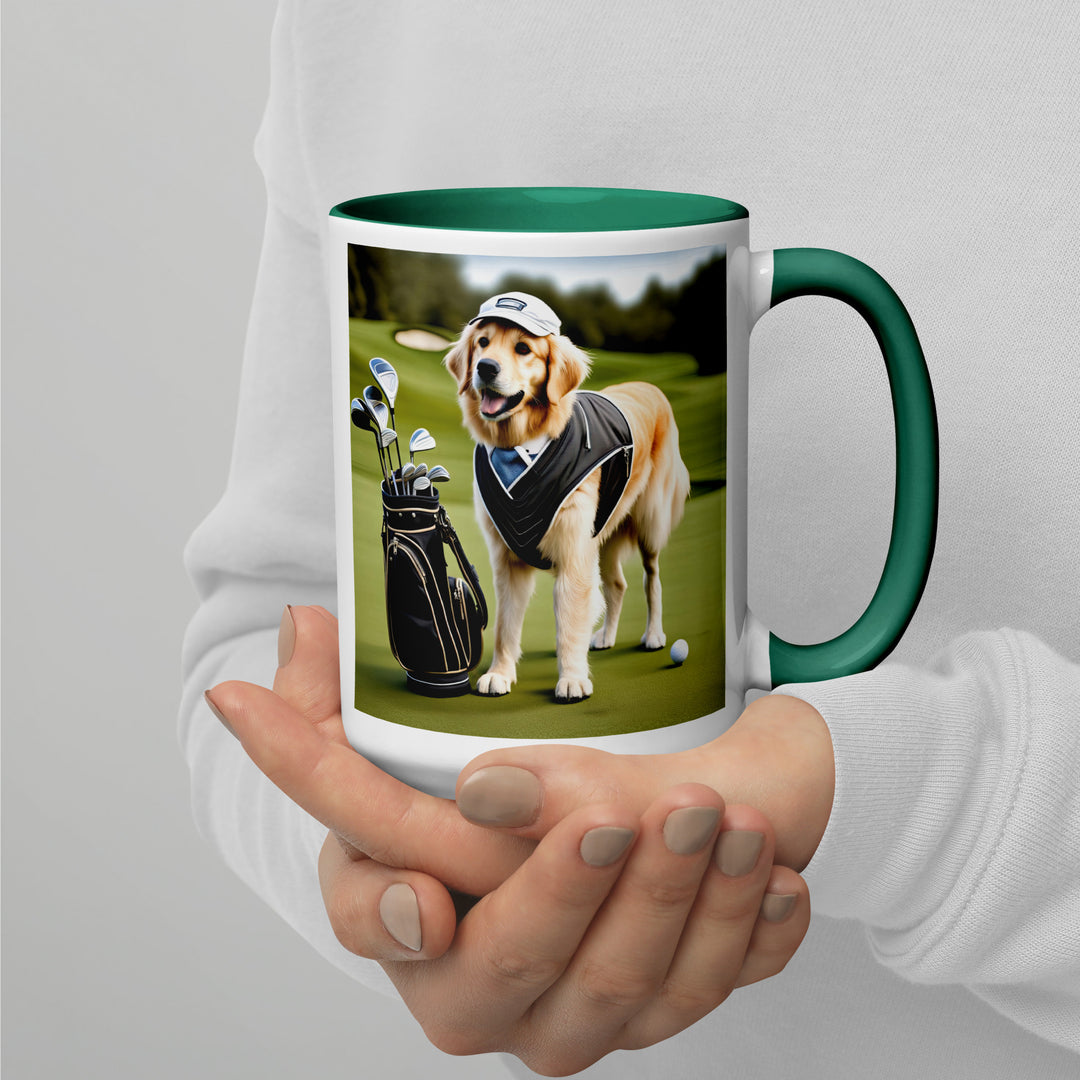 Golden Retriever Golfer- Mug with Color Inside V3