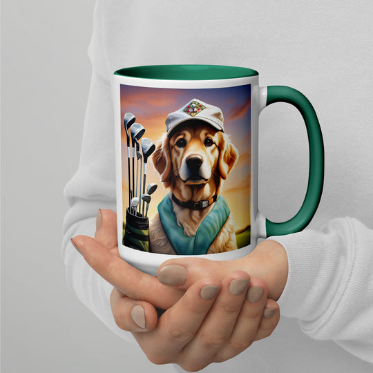 Golden Retriever Golfer- Mug with Color Inside V4