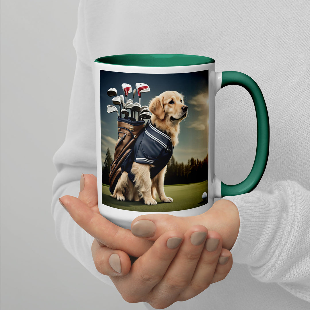 Golden Retriever Golfer- Mug with Color Inside V5