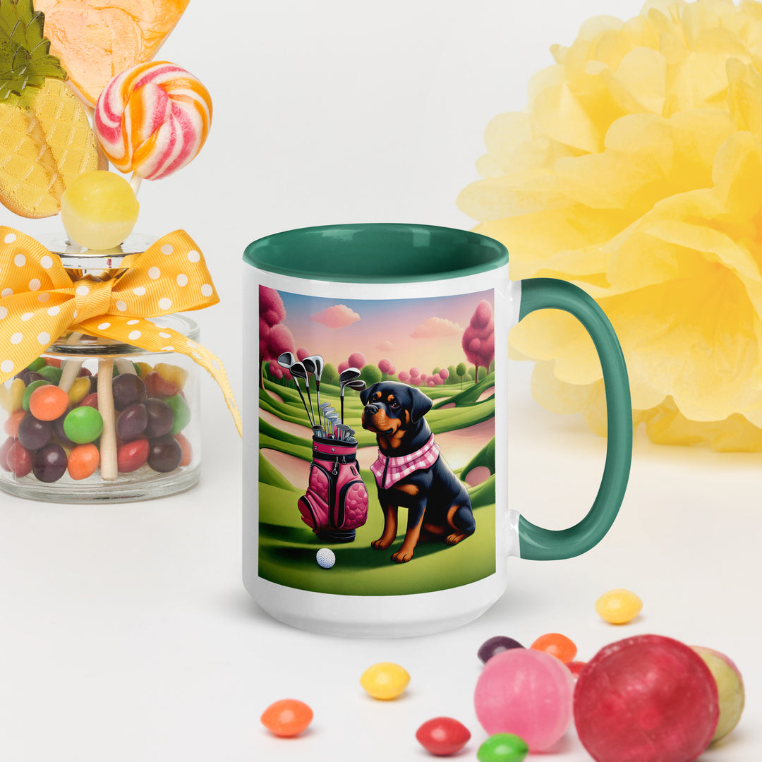 Rottweiler Golfer- Mug with Color Inside