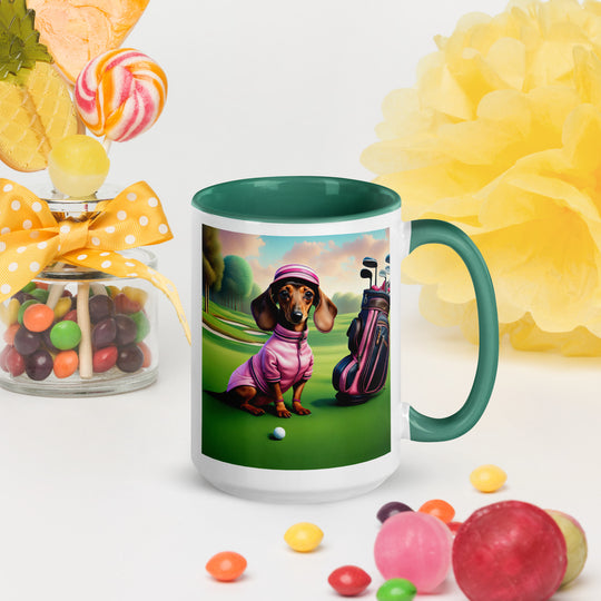 Dachshund Golfer- Mug with Color Inside v4