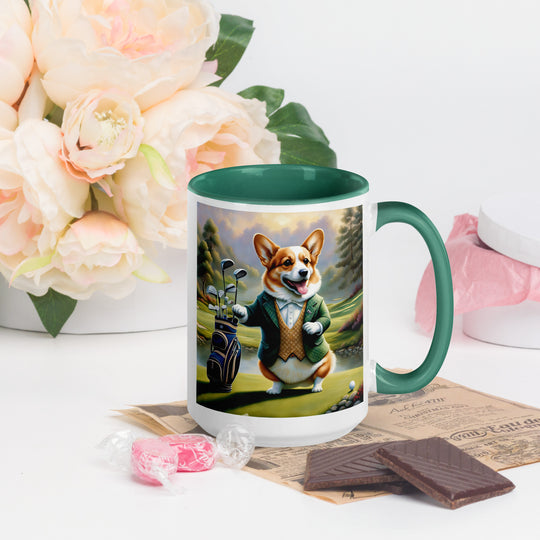 Pembroke Welsh Corgi Golfer- Mug with Color Inside v4