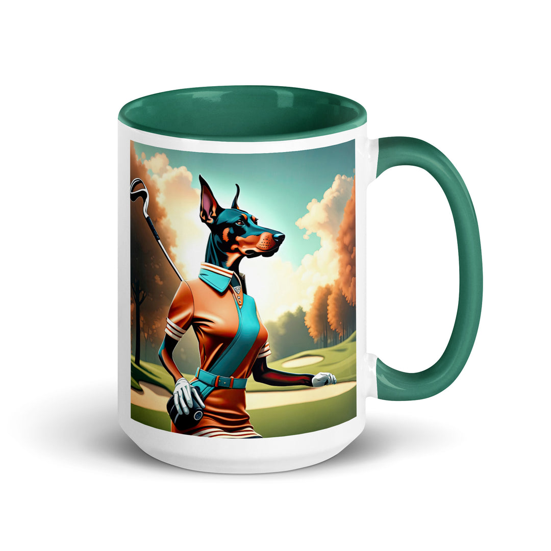 Doberman Pinscher Golfer- Mug with Color Inside