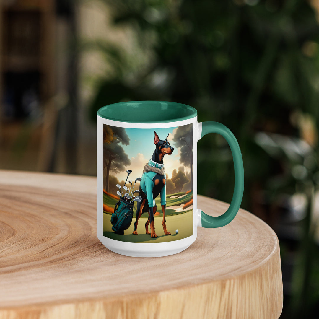 Doberman Pinscher Golfer- Mug with Color Inside v4