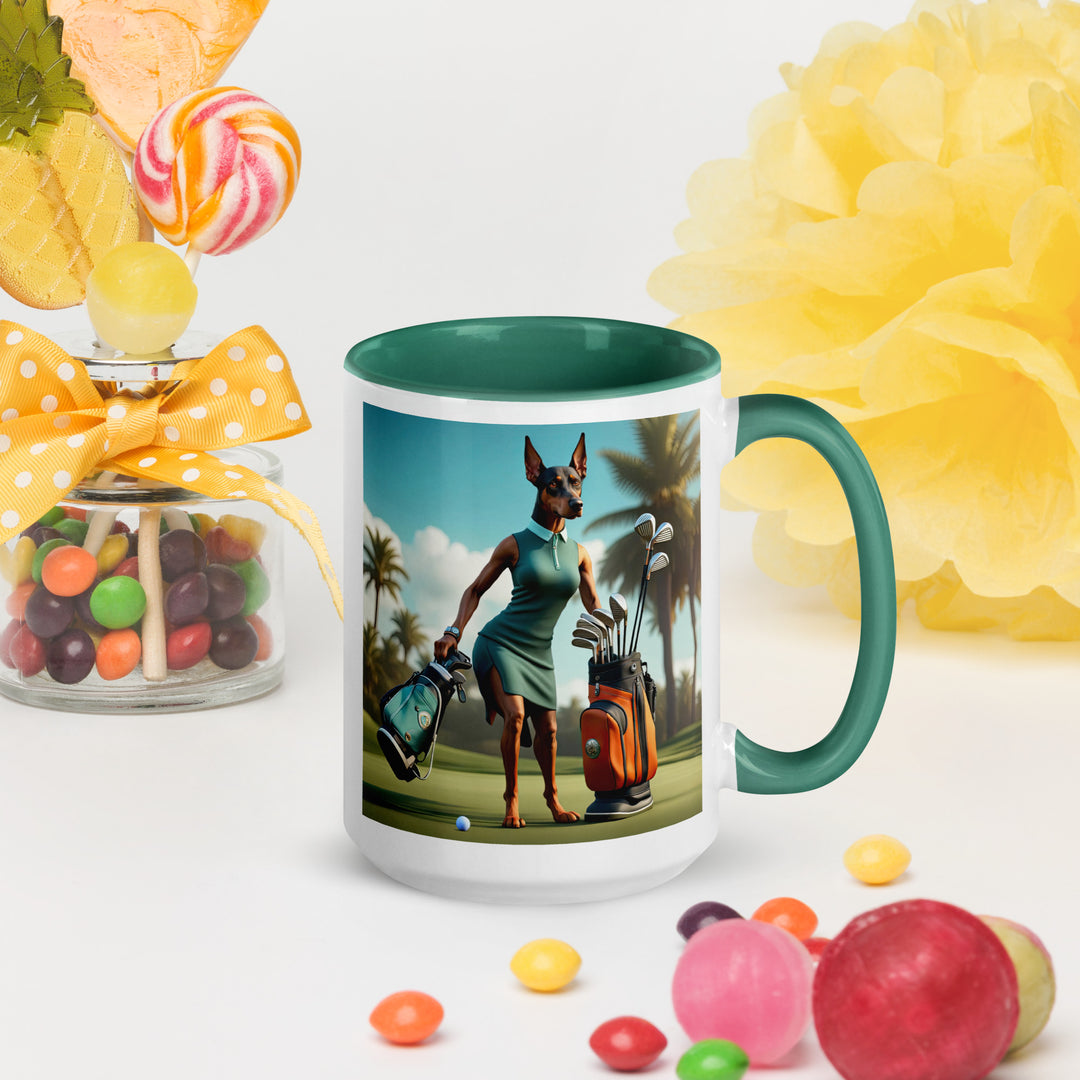 Doberman Pinscher Golfer- Mug with Color Inside v2