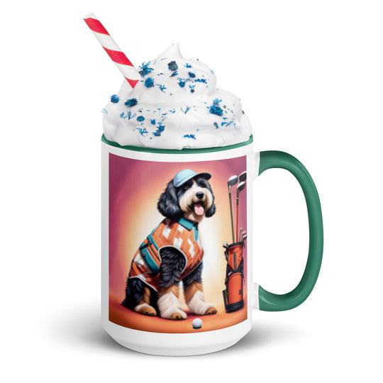 Bernedoodle Golfer- Mug with Color Inside v4