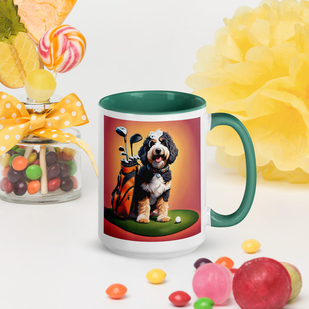 Bernedoodle Golfer- Mug with Color Inside v5