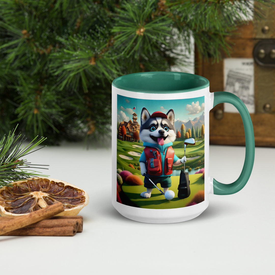 Pomsky Golfer- Mug with Color Inside v6