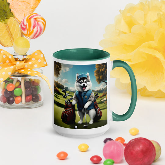 Pomsky Golfer- Mug with Color Inside v9