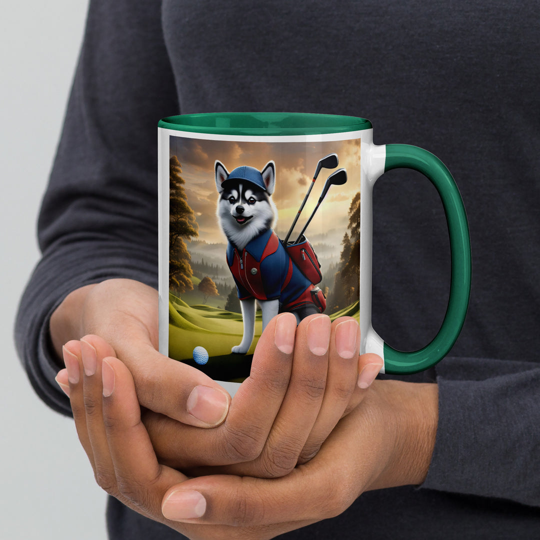 Pomsky Golfer- Mug with Color Inside v12