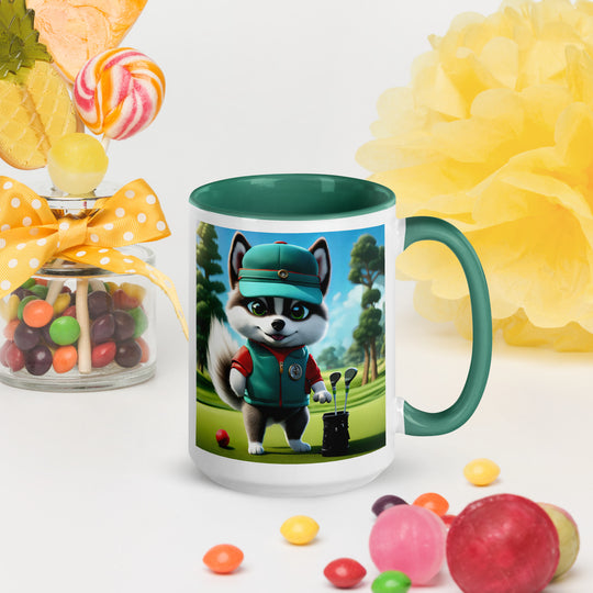 Pomsky Golfer- Mug with Color Inside v11