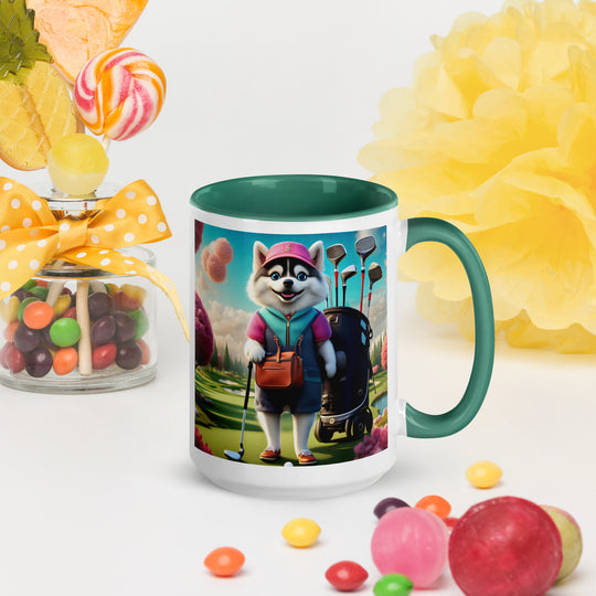 Pomsky Golfer- Mug with Color Inside v13