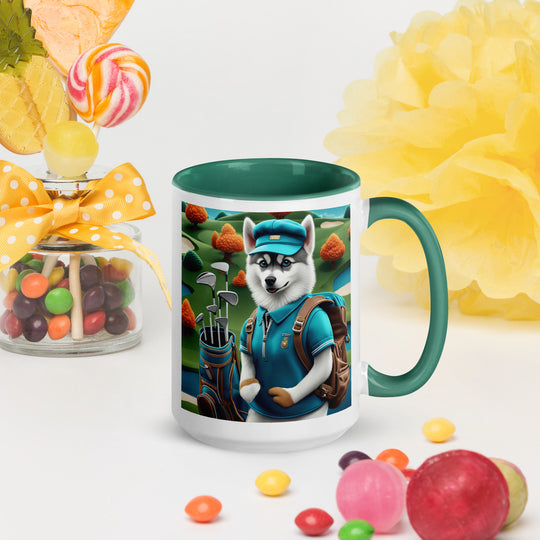 Pomsky Golfer- Mug with Color Inside v15