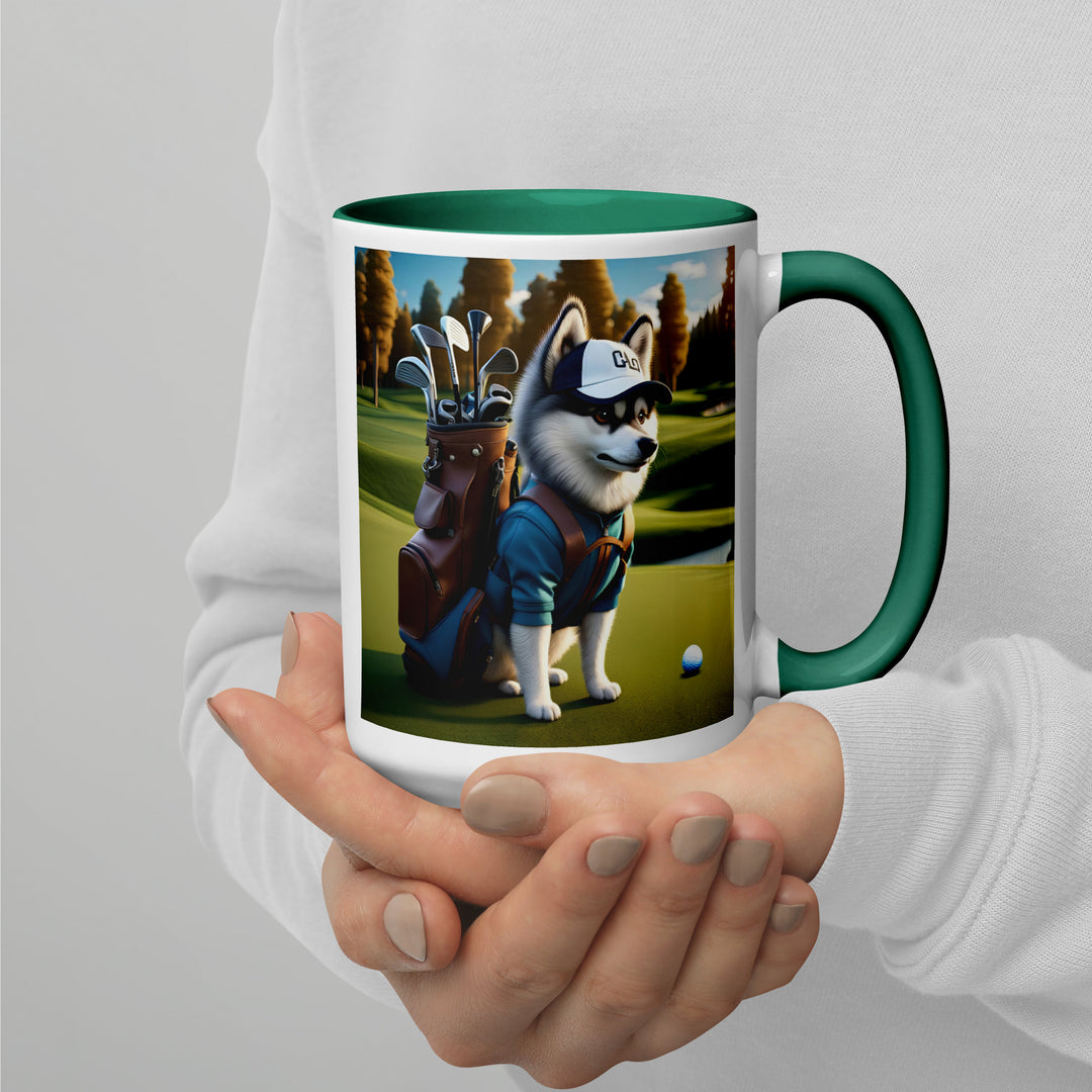 Pomsky Golfer- Mug with Color Inside v10