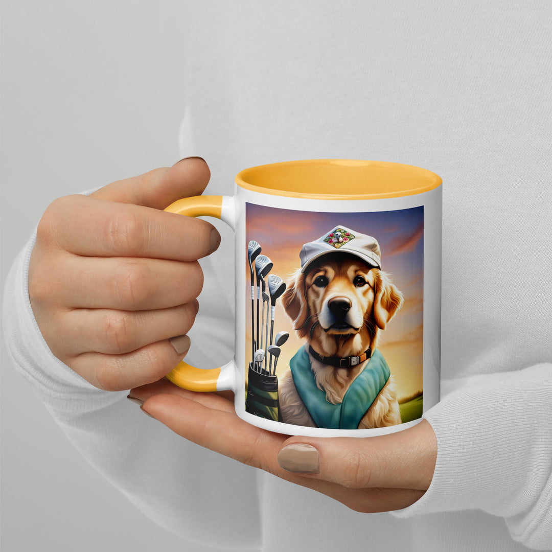 Golden Retriever Golfer- Mug with Color Inside V4