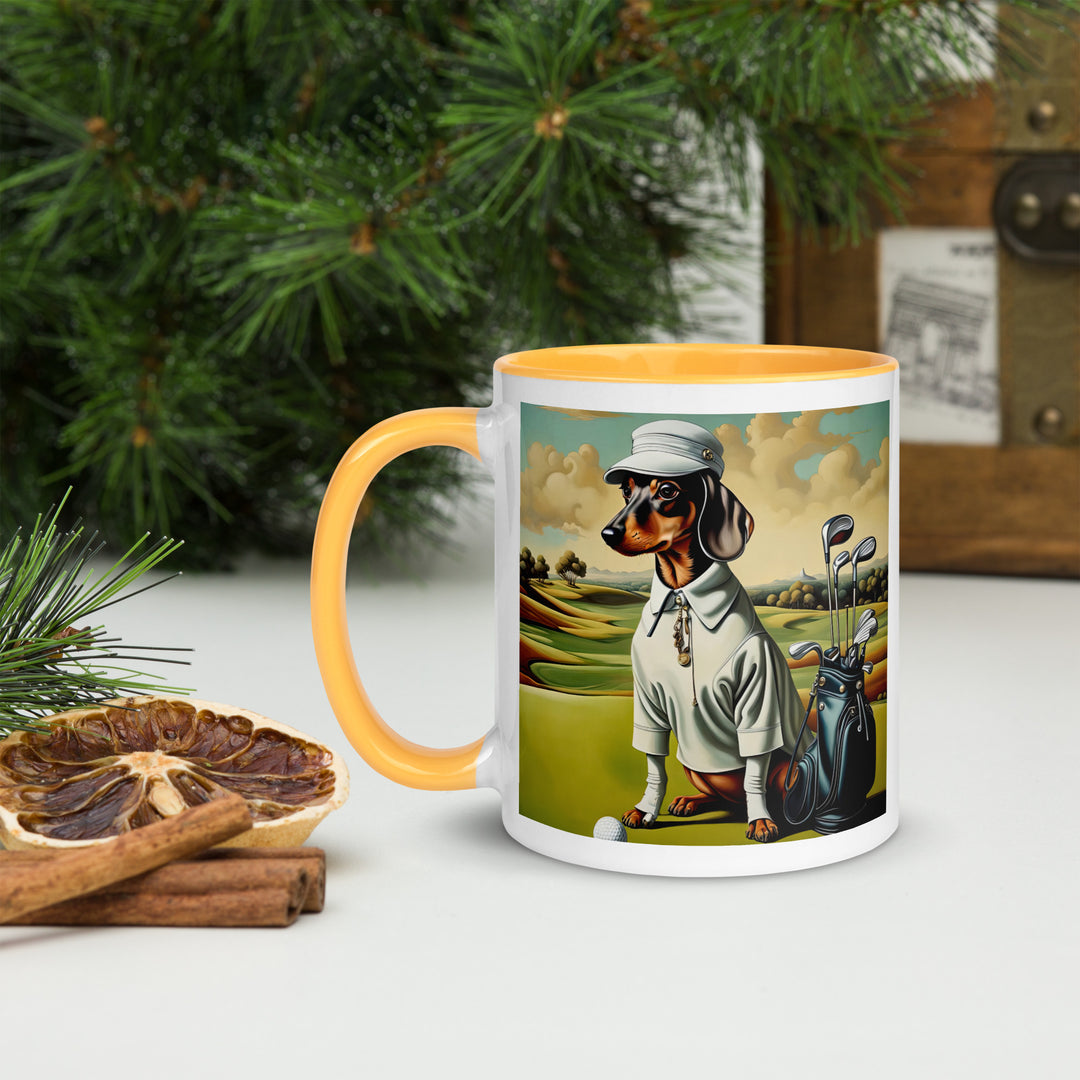 Dachshund Golfer- Mug with Color Inside v3