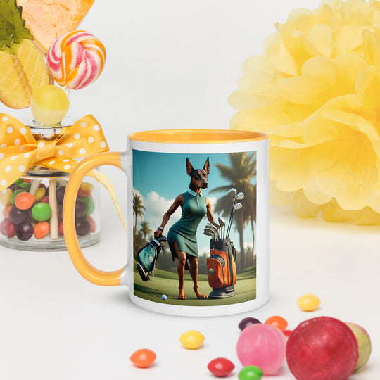 Doberman Pinscher Golfer- Mug with Color Inside v2