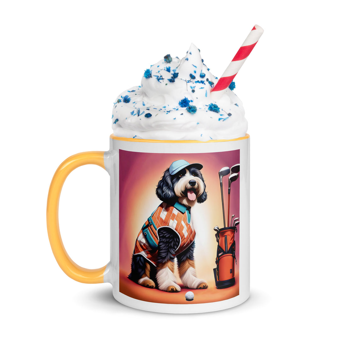 Bernedoodle Golfer- Mug with Color Inside v4