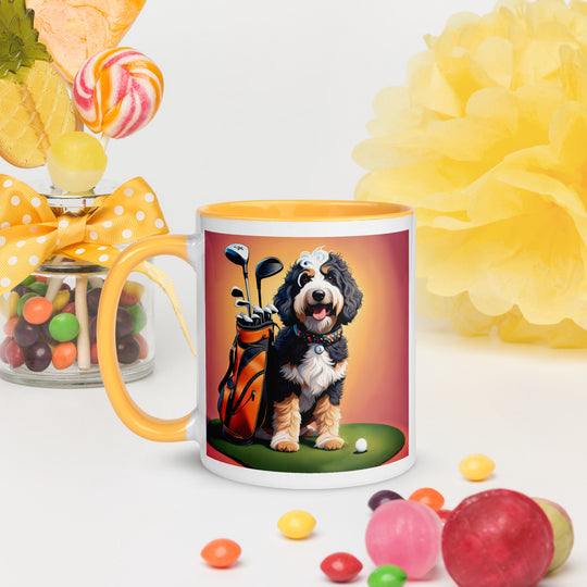 Bernedoodle Golfer- Mug with Color Inside v5