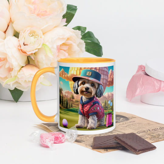 Yorkipoo Golfer- Mug with Color Inside v9