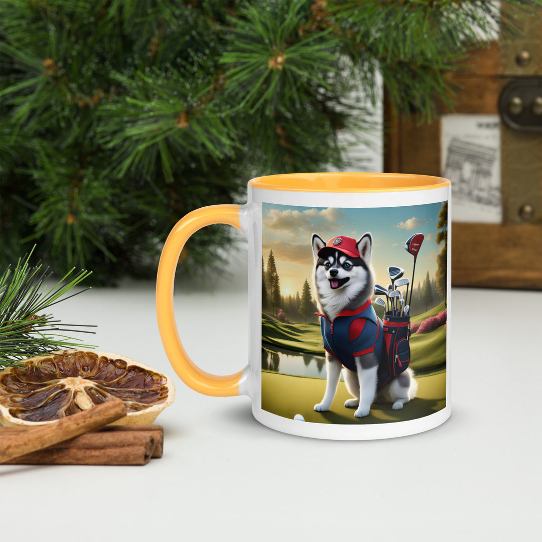 Pomsky Golfer- Mug with Color Inside v3