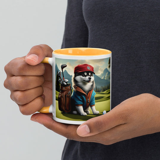 Pomsky Golfer- Mug with Color Inside v7