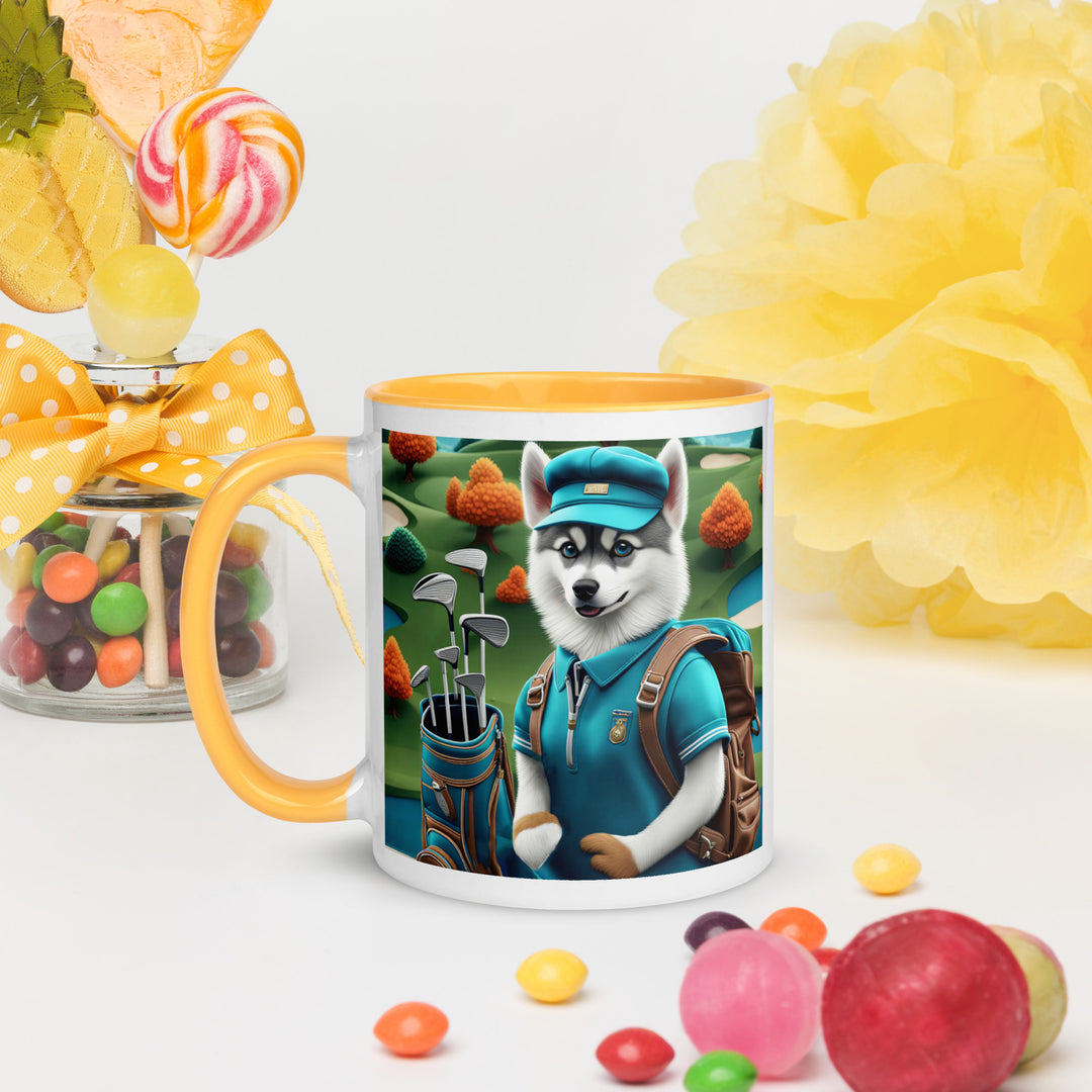 Pomsky Golfer- Mug with Color Inside v15