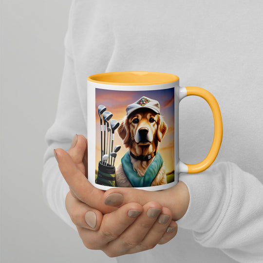 Golden Retriever Golfer- Mug with Color Inside V4