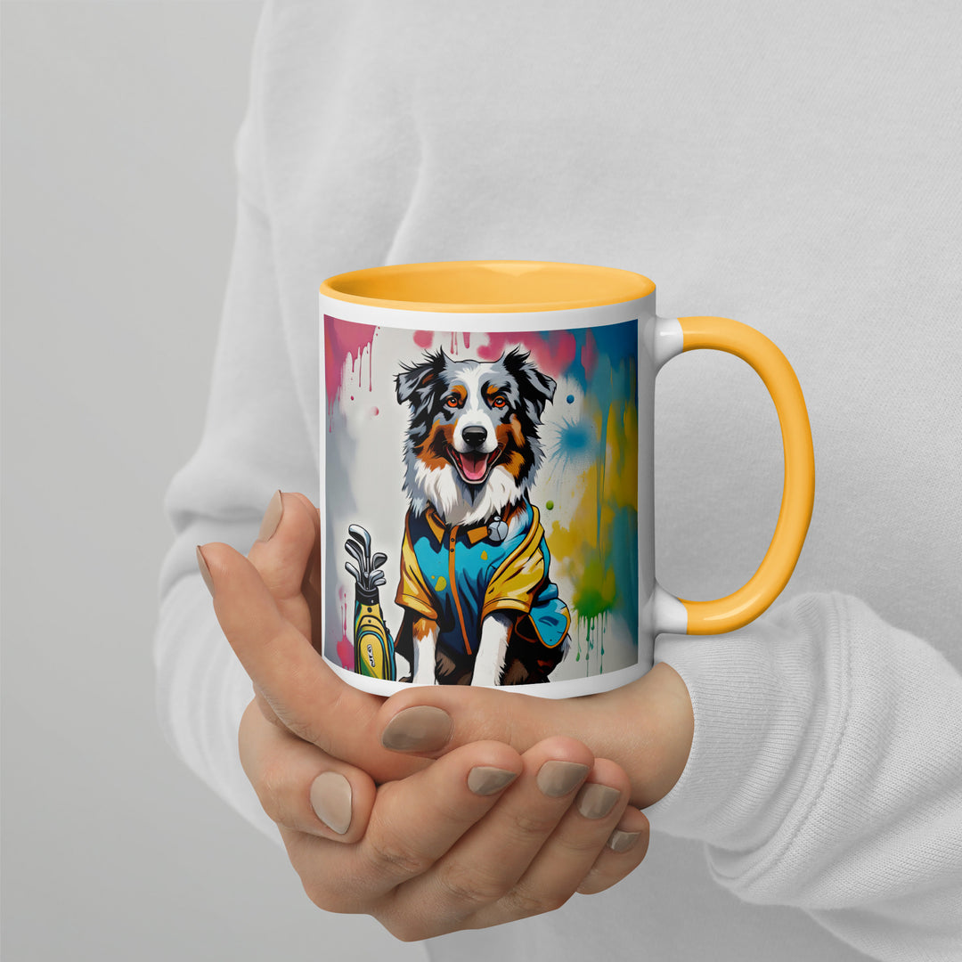 Australian Shepherd Golfer- Mug with Color Inside v3