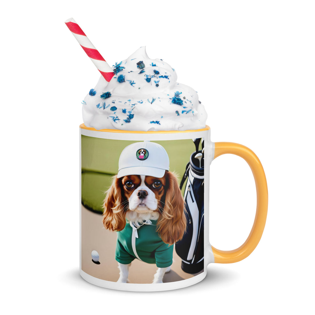 Cavalier King Charles Spaniel Golfer- Mug with Color Inside v4