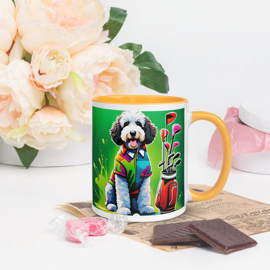 Bernedoodle Golfer- Mug with Color Inside v7