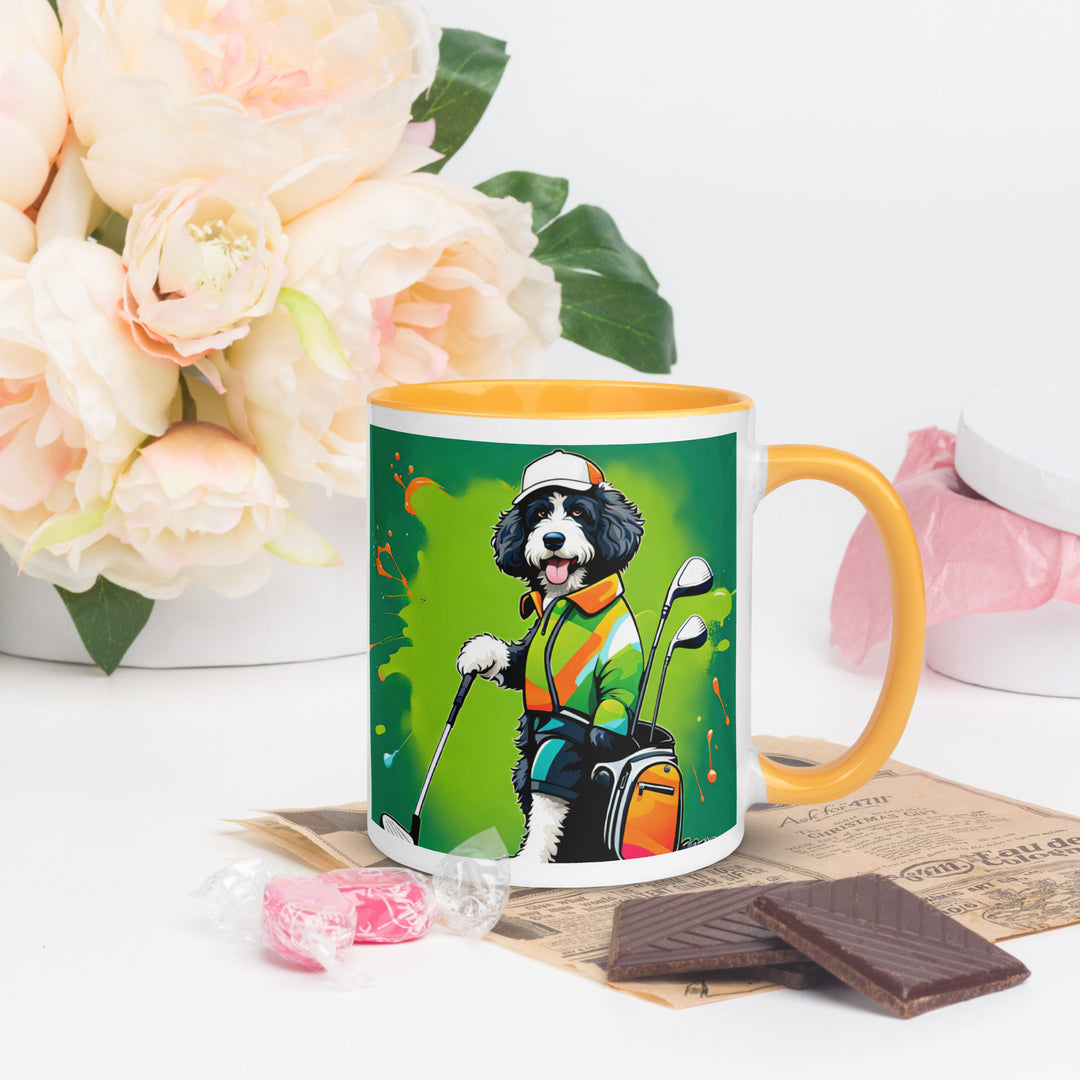 Bernedoodle Golfer- Mug with Color Inside v8