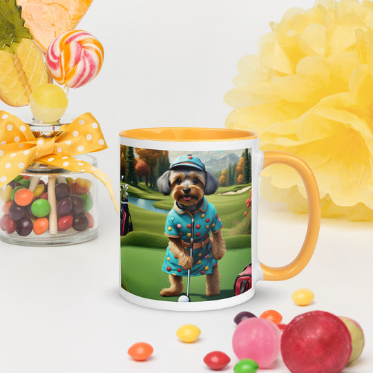 Yorkipoo Golfer- Mug with Color Inside v8