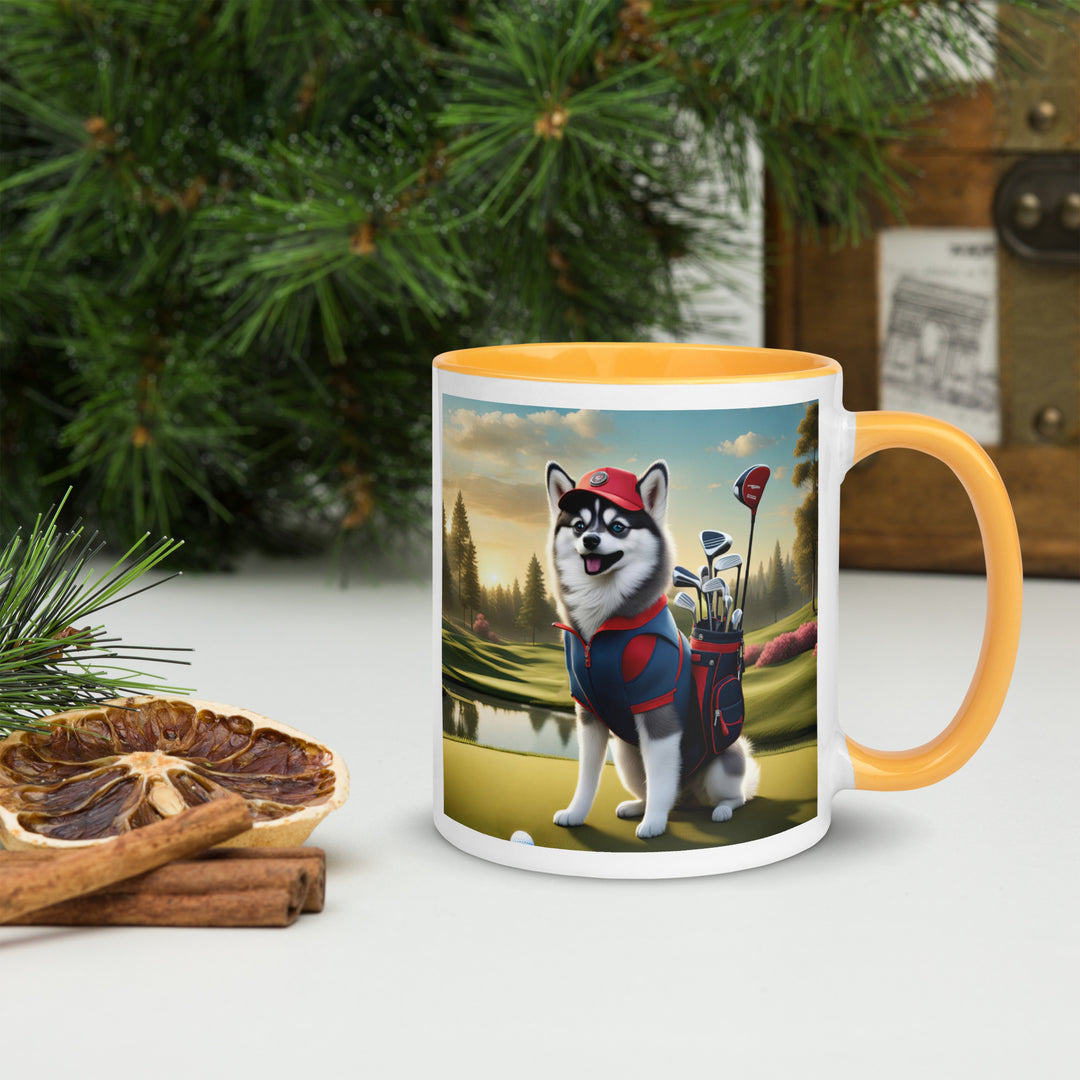 Pomsky Golfer- Mug with Color Inside v3